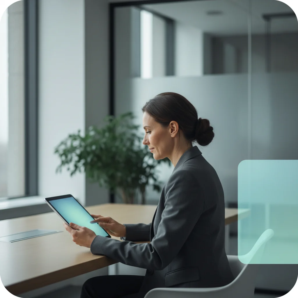 Healthcare administrator reviewing medical insurance data on a tablet